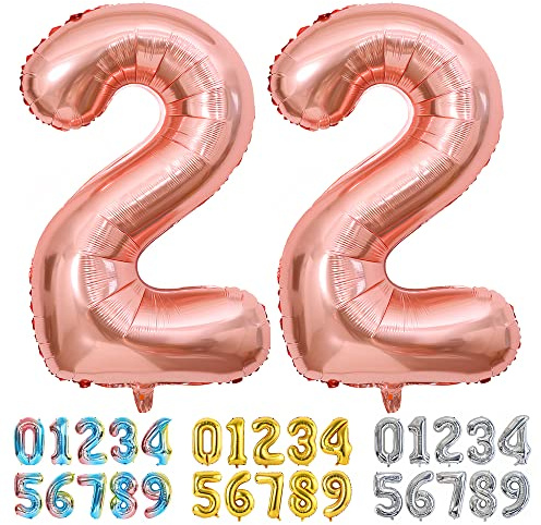 Ponmoo Foil Balloon Number 22 Rosegold, Giant Numbers 0 1 2 3 4 5 6 7 8 9 10-19 20-29 30-39 40-49 50-60-70-80-90-100, Large Balloons for Wedding Anniversary Birthday Party Decoration