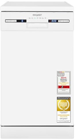 Exquisit Geschirrspüler | 9 Maßgedecke, Energieklasse E, 49 dB Geräusch | 7 Programme, Extra-Trocknung, Startzeitverzögerung, Vorspülen, Power+, Wasserschutz, Geschirrkorb | GSP59309-030E weiss