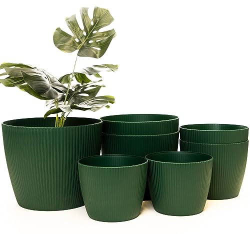 Home Garden Ornaments Plant Pots Indoor Set of 7 (14,14cm,16,16cm,18,18cm,22cm)- Indoor Plant Pot of Striped Decorative Flower Pot – (Colour Avocado)