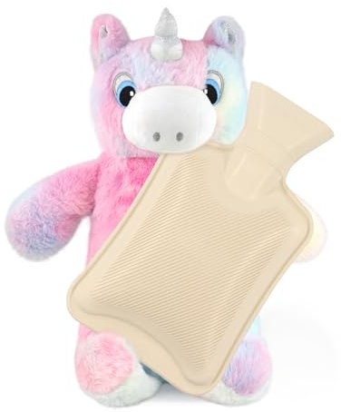 Newthinking Kids Hot Water Bottle 1L, 3D Animals Hot Water Bottles with Unicorn Cover for Girls Warm Pain Relief