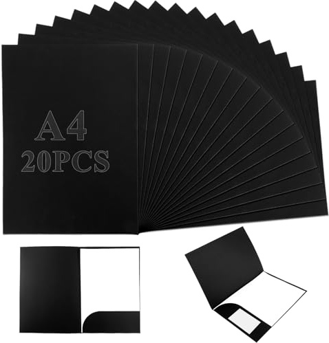 APACALI 20 Stück Präsentationsmappe a4 pappe, Kraftpapier Dokumentenmappe a4 Pappe mit Visitenkartenschlitz, Sammelmappe Unterschriftsmappe Mappe Karton für Dateien, Berichte, Schwarz