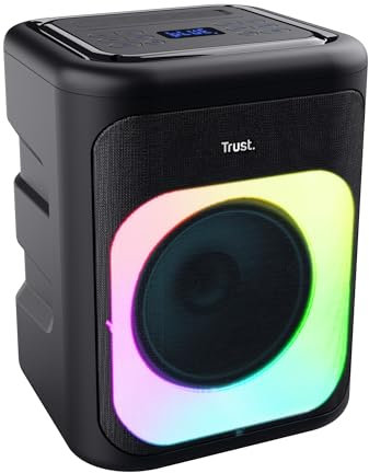 Trust Azura Cassa Bluetooth Portatile 100W per Feste, Altoparlante Bluetooth LED RGB Wireless Party Speaker Intemperie IPX4, Batteria Ricaricabile 11 Ore, 2 Ingressi per Microfono Karaoke - Nero