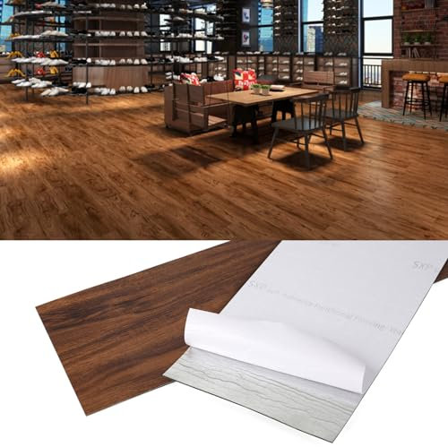 15Pcs Peel and Stick Vinyl Flooring,15x90cm Wood Effect Floor Tile Self Adhesive Tile Stickers Waterproof Floor Stickers for Kitchen Bathroom Living Room Home Decor (Dark Brown)