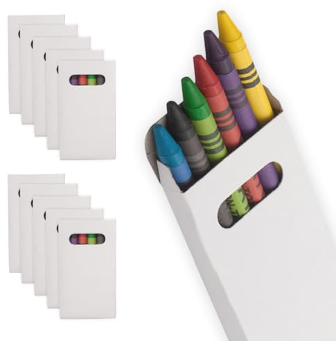 WPRO Lot de 10 mini crayons de cire pour enfants - 6 couleurs chacune - Idéal comme petit cadeau d'anniversaire d'enfant, cadeau d'invité pour le cabinet, le restaurant ou l'école - Crayons de couleur