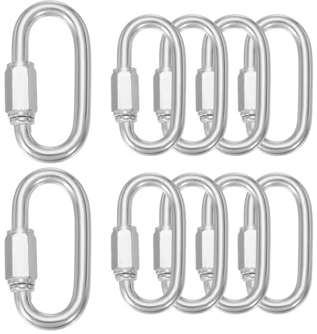 sourcing map Quick Links M10 2.28 Inch Stainless Steel Chain Connector Large Opening Screw Chain Link D Shape Locking Looks for Hammock Camping and Outdoor Equipment Pack of 10
