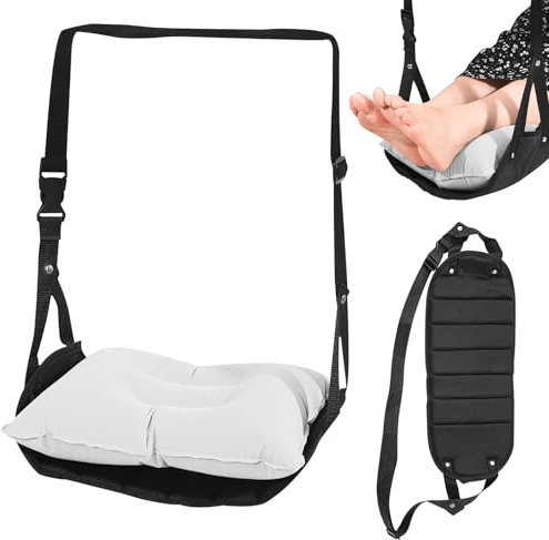 Reposapiés Avión, Reposapiés de Avión Hamaca de Pie Hamaca, Hamaca para Pisos con Cojín Inflable, Hamaca Portátil de Viaje, Relajación y Comodidad para Vuelos Largos