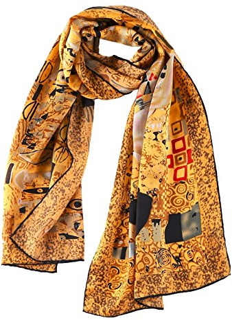 JWSilk Sciarpa lunga in seta Charmeuse Stampa artistica classica, Ritratto Di Klimt, 63 x 17