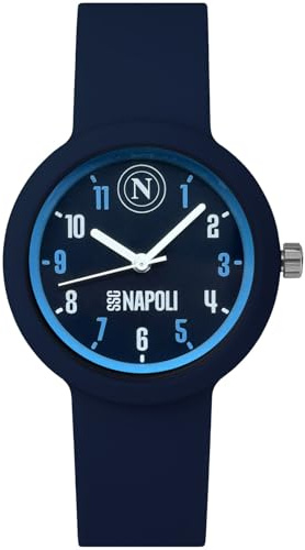 Clondo Orologio Da Polso Analogico Bambini, Idea Regalo 6-12 Anni Per Napoli Fan, Cassa 33mm e Cinturino Silicone, Scatola Ufficiale (Blu)