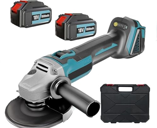 Akku Winkelschleifer, Ersatz für Makita DGA504Z, Bürstenlos Trennschleifer Scheibe 125mm, mit 2x5500mAh Akku und Ladegerät, Entfernen von Farbe und Mörtel, zum Schleifen, Schneiden ﻿