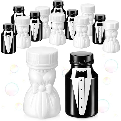 Skylety 6 Paia Bolle di Sapone Matrimonio per Coppia, Flaconi Sposa e Sposo con Nastro in Raso, Accessorio per Cerimonia, Bomboniera Ospiti per Comune, Fidanzamento, Uscita Nuziale