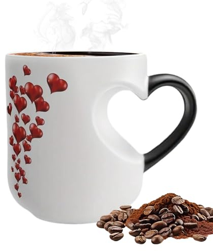 Herzförmige Farbwechselnde Zaubertasse | Farbwechselnde Kaffeetasse Keramik | Hitzeempfindliche Magische Kaffeetassen mit Herzgriff | Neuartige Valentinstag Teetassen Milchbecher Geschenk für Freunde