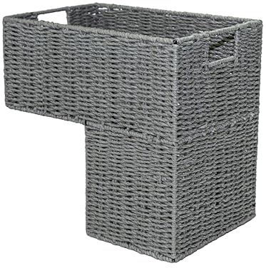 Wickerfield Paper Rope Stair Basket, L-Shape Wicker Basket, Step Storage Baskets, Bin for Laundry, Household Items, Toys, Nursery Room (Paper Rope, Grey)