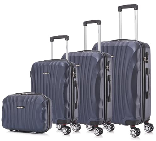 RAYKONG Set de 4 Maletas ABS Rígida|Maleta Cabina 55cm|Maleta Mediana 68cm|Maleta Grande 78cm|Neceser 29cm|AzulMarino
