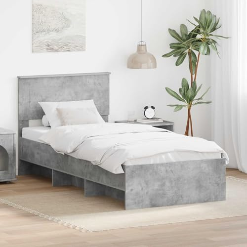 GeenYuu Bed Frame with Headboard Concrete Grey 80 x 200 cm Wood Material Furniture Set Furniture Set Furniture Set Living Landscape Dining Group Table Chair Bench Sofa Couch Chair Cabinet