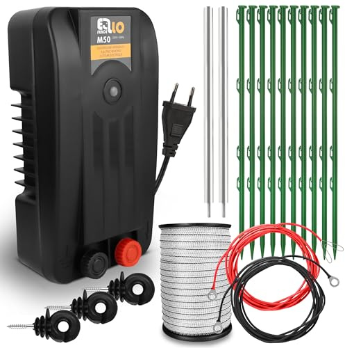 Ellofence Kit de démarrage clôture électrique M – Électrificateur puissant avec ruban 200 m, 10 piquets, isolateurs à anneau & mise à la terre – Kit complet pour chiens, chats & petits animaux