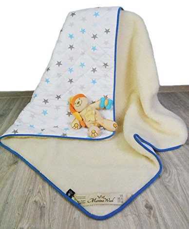 Merino Wolle Kinder Bettdecke Schurwolle Übergang Kinder Decke perfekt für Geschenk (100x140cm, blue)