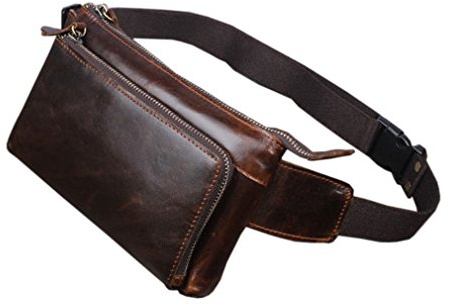 Xieben Vintage Sac en Cuir de Banane Taille pour Hommes Femmes Voyage Randonnée Courir Hanche Bum Waist Fanny Pack Téléphone Portable Bourse Portefeuille Poche Café