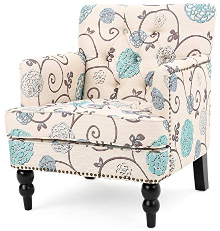 Christopher Knight Home Harrison Fabric Tufted Club Chair, White / Blue (29.5D x 28W x 33.5H)