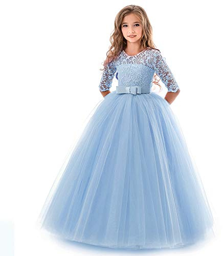 Prinsessklänning, puffig klänning för blomsterflicka, festklädsel för födelsedagskalas, cosplay och bröllop, 9-10 År
