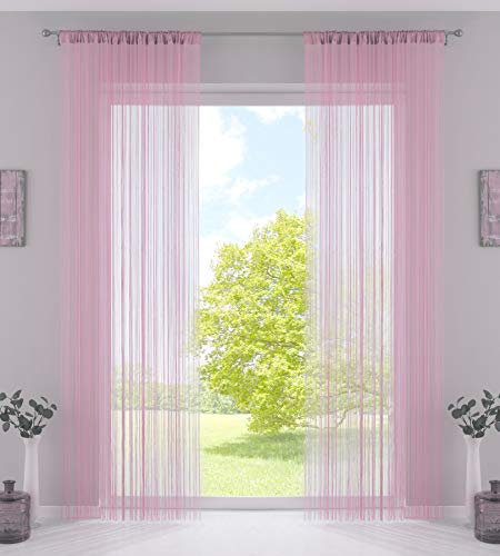 2er Set Fadengardine, HxB 250x140 cm, Rosa mit Tunneldurchzug und eingenähtem Kräuselband, geeignet für Gardinenstangen und Gardinenschienen Fadenvorhänge Fadenstores Raumteiler, 20303CN2