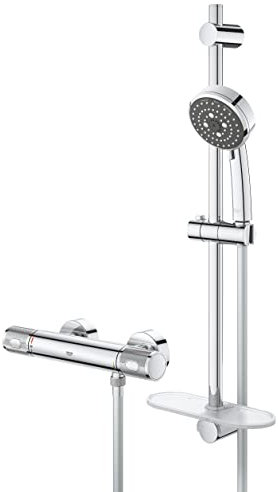 Grohe Precision Feel - Thermostat- Brauseset (wassersparend, 3 Strahlarten, Metallgriffe), chrom, 34791000