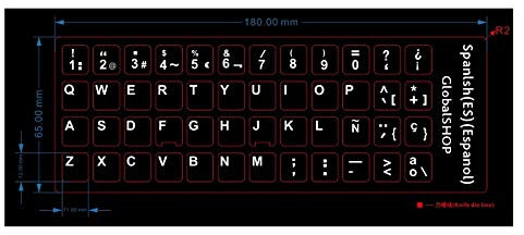 GLOBALSHOP Pegatinas Teclado QWERTY Español para Ordenador Portátil, Negro, Plástico, Compatible con Ordenador Portátil