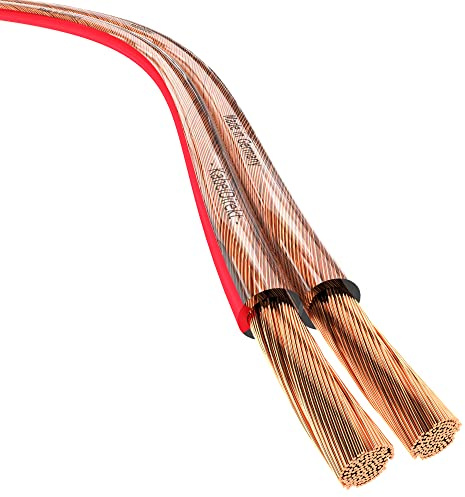 KabelDirekt – Câble d'enceinte en cuivre pur & câble – Fabriqué en Allemagne – 2x4mm² – 10m – (Pour haut-parleurs Hifi et systèmes de son surround, cuivre pur, avec marques de polarité)