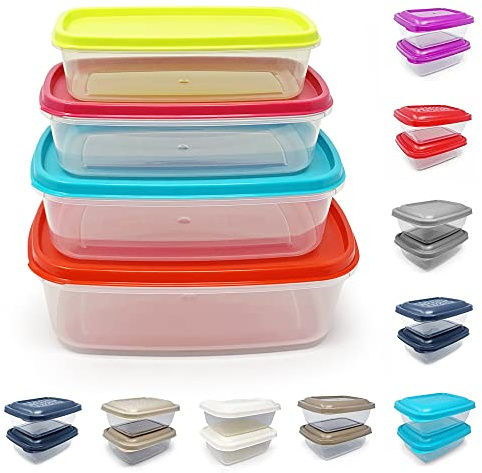 plastific Set of 4 Food Storage Containers with Lids 250ml 400ml 700ml 1000ml Stackable BPA Free Plastic Airtight Kitchen Storage Boxes Leakproof Microwave Freezer Safe Meal Prep Lunch Containers