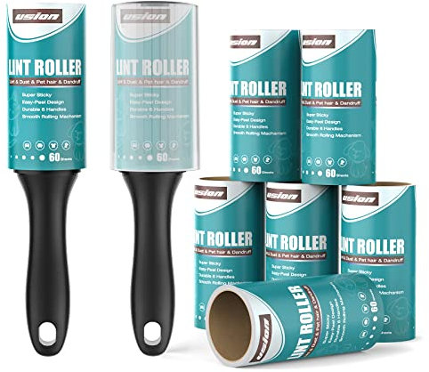 USION Extra Sticky Lint Rollers for Pet Hair, 480 Sheets of Lint Roller Refills and 2 Handles, Clothes Roller Sticky for Pet Hair Clothes Carpet (1 Extra Protective Cover)