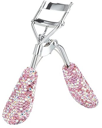 Bling Rhinestone Eyelash Curlers Stainless Steel Natural and Long Lasting Eyelash Fit for All Eye Shape Curved Lash Curler (Pink)