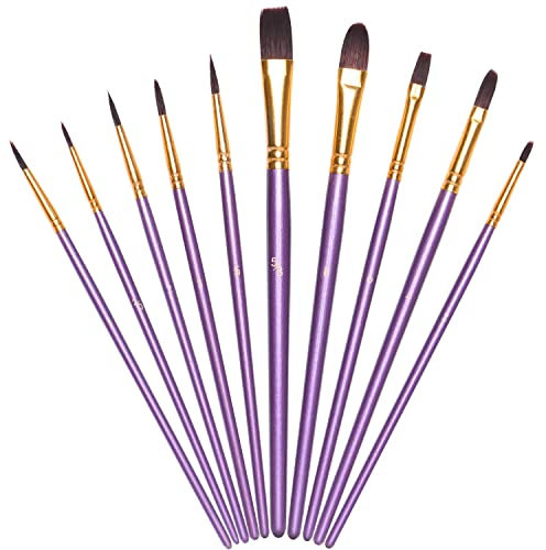 Pinceles de Punto de Artista,10 Pack Pinceles de Nylon Pincel de Pintura de Acrílico para Pintura de Acuarela Manualidades de Arte de Bricolaje