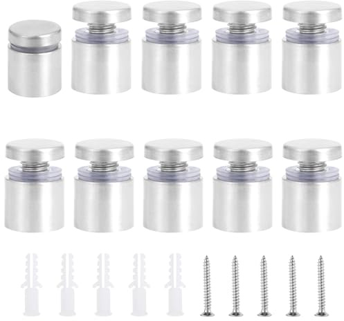 Gueenky 20 Piezas Tornillo Publicidad de Vidrio Acero Inox, 19x20mm Clavos Publicitarios de Vidrio Plata Tornillo Espaciador, Publicidad de Vidrio Standoff Separador de Fijación de Vidrio