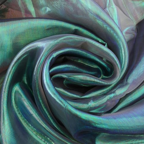 GORGECRAFT 3 m regnbåge laser toning organza iriserande spets voile tyg ren 152 cm bred metallisk holografisk gasväv för bröllopsklänning gardin bakgrundsfotografering (medium havsgrön)