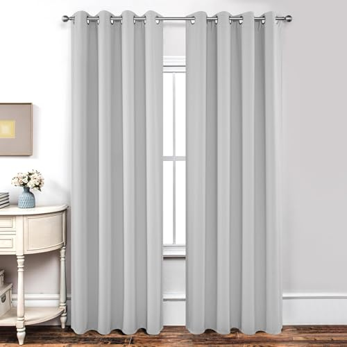 Joydeco Blackout Curtains for Bedroom 52 x 84 Inch, Eyelet Thermal Insulated Energy-saving Drapes for Room Darkening Light Filtering, Long Window Treatments 84 Inch Drop, 2 Panels - Greyish White