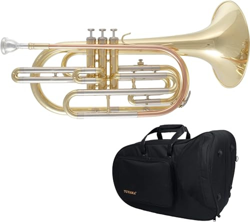 Tuyama TMP-377 Trompeta bajo en B – Trombón Marching con Tubo Bocal de Latón Dorado – Trombón de Marcha en Bb