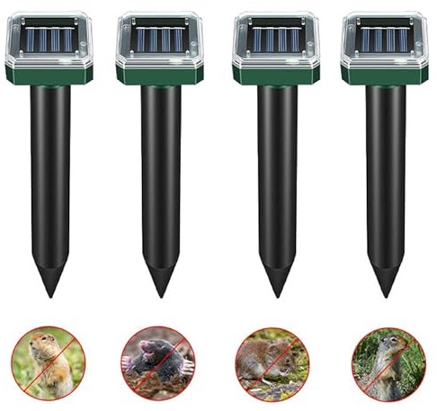 Hojalis 4Pcs Scaccia Talpe Ultrasuoni Solare, IP65 Impermeabile Dissuasori per Talpe, Spaventapasseri Solari, Repellente Ultrasuoni per Talp, Ultrasuoni per Topi da Esterno,Gopher per Giardini e Prati