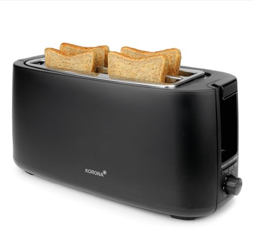 Korona 21060 Tostadora 4 Rebanadas | Ranurado | Grado de tostado ajustable | Descongelar | Tostado | Calentamiento | 1.400 vatios | Accesorio de bollo | Cajón para migas | Centrado de rebanadas de pan