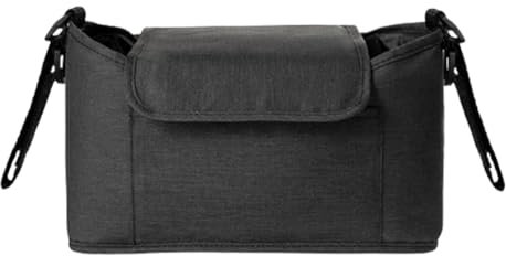 Hiseng Kinderwagen Organizer Universal Kinderwagentasche mit Getränkehalter, Kinder Buggy Organizer Baby Multifunktionale Aufbewahrungstasche für Windeln Flaschen (Schwarz,25x10x15cm)