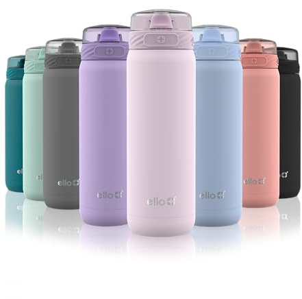 Ello Cooper 18oz Stainless Steel Water Bottle with Straw and Carry Handle, Double Walled and Vacuum Insulated Metal, Leak Proof Locking Lid with Soft Silicone Spout, Reusable, BPA Free, Cashmere Pink