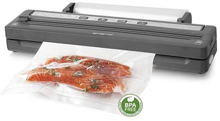 Emerio Envasadora al vacío con equipamiento superior, incluye rollo de lámina de 3 m + 5 bolsas (20 x 30 cm) – con rollo de lámina + cortador – adecuado para bolsas de hasta 30 cm de ancho – 120 W