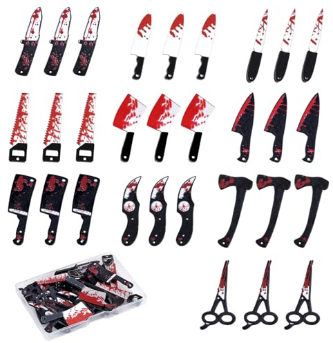 NQEUEPN 30pcs Fake Bloody Knife Charms, 10 Styles Horror Halloween Charms Mini Acrylic Knives Pendants Tiny Knife Beads for Jewelry Making Necklaces Bracelets Earrings DIY Crafts