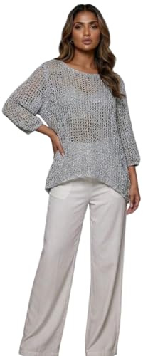 Alam Exclusive Women's Popcorn Top Crochet Oversized Knit Ladies Plain Batwing Boho Cover Up Summer Fish Net