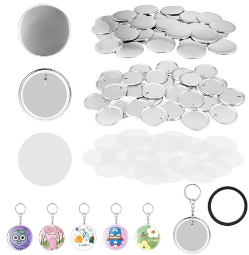 DBREAKS 100 Pcs Runde Buttonrohlinge, 58MM Button Pin Badge Kit, Pin Making Kit für Button Maker Machine, DIY Pins Buttons, Abzeichen Button Pin