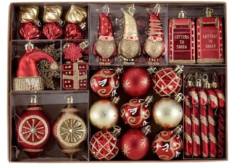 Valery Madelyn Christmas Tree Decorations Christmas Baubles Red Gold 100pcs Shatterproof Baubles for Tree Balls Ornaments for Traditional Xmas Decoration（Medium）