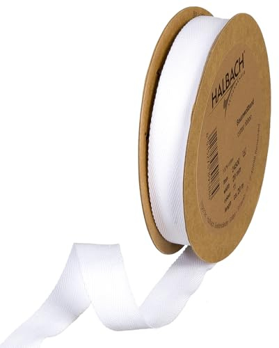 Halbach Sidenband bomullsband | 20 mm x 20 m | vävband 100% bomull | Band för pyssel som metervara | tygband för dekorationer, gör-det-själv-hantverk, snedband sömnadsarbeten, färg: vit | Vävd måttband av 100 % bomull för hantverk, dekoration och sömnad