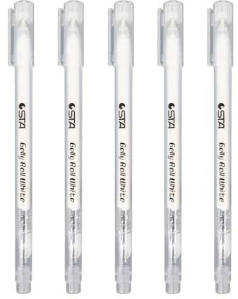 AKSIQIOL White Gel Pen Set, 5-Pack 1mmgelly roll pens white for Black Paper, Sketching, Drawing & Writing, Fine Liner for Art, Coloring, and Note-Taking