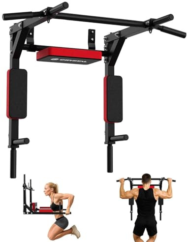CRYSTAL FIT Multifunctional Wall Mounted Pull Up Bar, Chin Up Bar and Dip Station, Heavy Duty Steel Supports to 440 Lbs, Home Gym Workout Indoor Power Tower Set Training Equipment Fitness