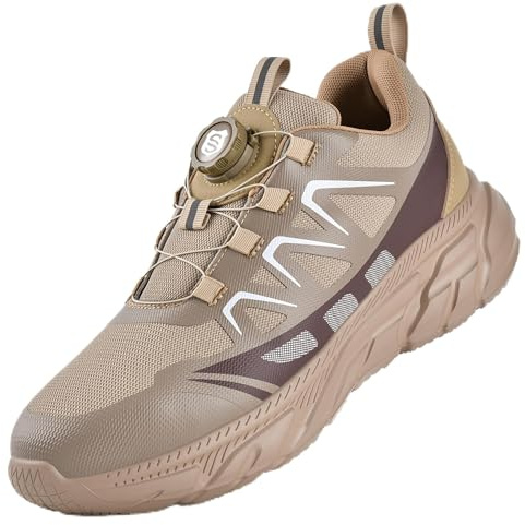 JACKSHIBO Steel Toe Cap Trainers Safety Trainers Men Womens Lightweight Puncture Resistant Safety Shoes Non Slip Work Trainers Shoes Khaki