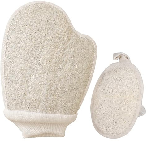 2 Stück Peeling-Handschuhe Natürlicher Loofah, Peeling Handschuh Körperpeeling, Peelinghandschuh for Bath, Abgestorbene Haut Entferner for Damen Und Herren, Exfoliating Glove, Body Scrub