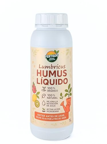 Fertigoo Humus de Lombriz Liquido Orgánico 1L 100% Natural - Abono Vivo Premium para Huerto Urbano, Jardinería y Cultivo - Mejora Suelo, Retiene Humedad y Aporta NPK y Microrganismos Beneficiosos
